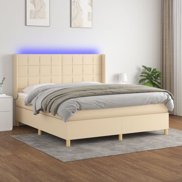 vidaXL Boxspringbett mit Matratze & LED Creme 180x200 cm Stoff 3138898