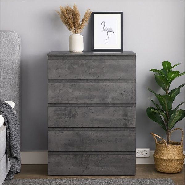 HTI-Living Kommode Kommode mit 5 grifflosen Schubladen Beton (Stück, 1 St, 1 Kommode), Anrichte Sideboard Schrank