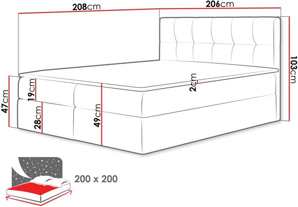 Boxspringbett Cleofas , Natur, 200x200 cm, Webstoff Bild 4