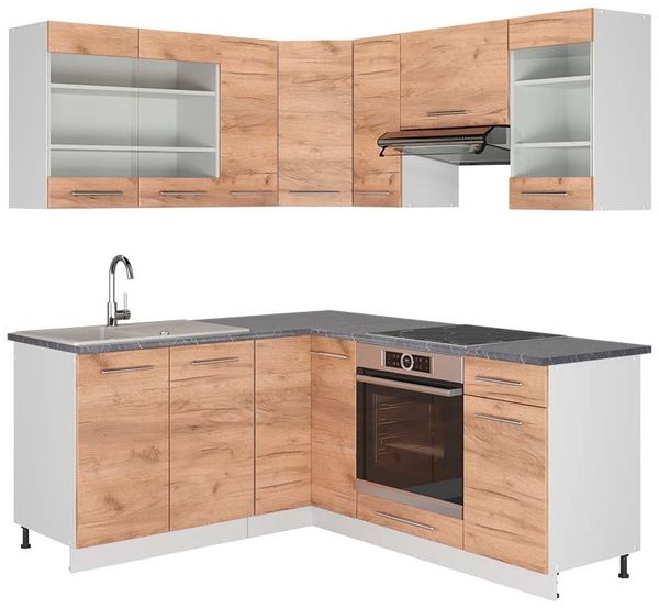 Eckküche Fame-Line Goldkraft Eiche/Weiß 190 x 60 cm , AP Anthrazit Vicco
