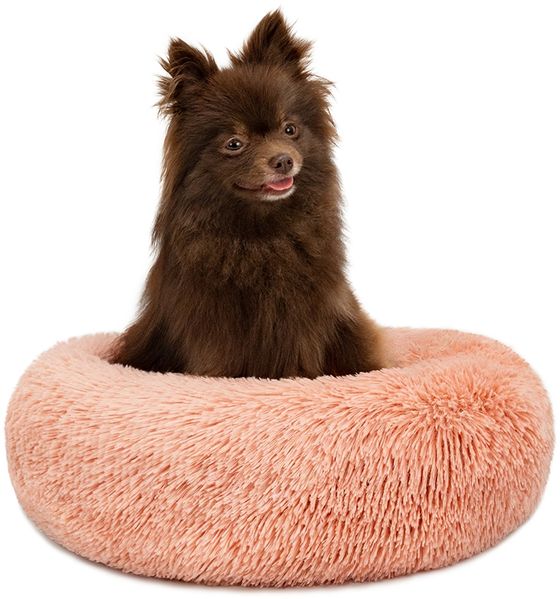 lionto Donut Hundebett, rundes Hundesofa mit Plüschbezug & Anti-Rutsch-Noppen, weich & gemütlich, 40 cm Durchmesser, rosa