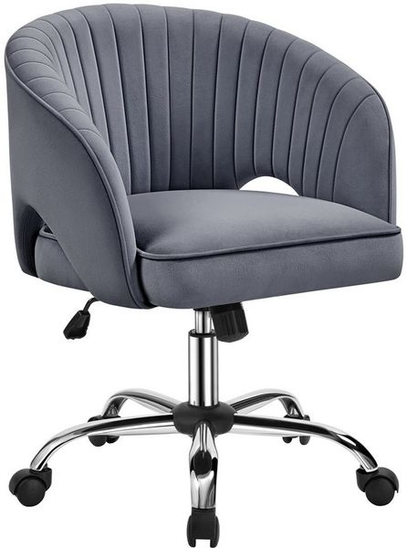 Yaheetech Drehstuhl mit Rollen und Schaukelfunktion, Höhenverstellbar 46,5 - 56,6 cm, Samtbezug, Dunkelgrau