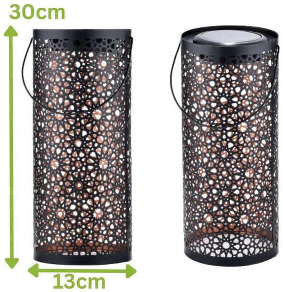 Marrakesch Orient & Mediterran Interior LED Solarleuchte Orientalische Solarlaterne Laterne Lampe Balkon Garten Noum Schwarz, LED fest integriert, Handarbeit