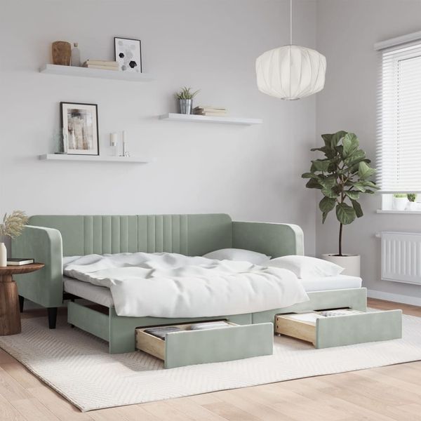 vidaXL Tagesbett Ausziehbar mit Schubladen Hellgrau 100x190 cm Samt 3197163