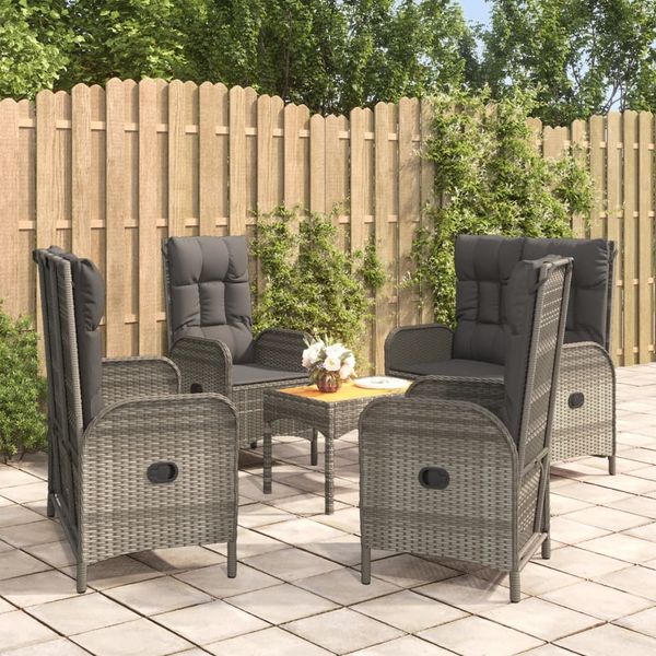 vidaXL 5-tlg. Garten-Essgruppe mit Kissen Grau Poly Rattan 3185087