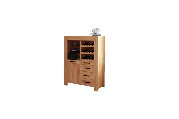 Anrichte Lubic Kernbuche massiv 111x45x147 mit 2 Türen 4 Schubladen Weinregal