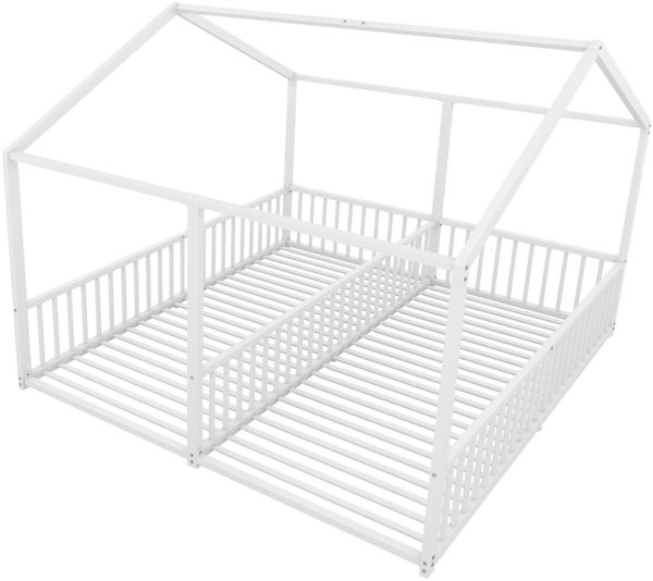 Kinder-Etagenbett aus Metall mit Hausform, Leiter & Geländer, 90x200 cm, Weiß, ohne Matratze Bild 9