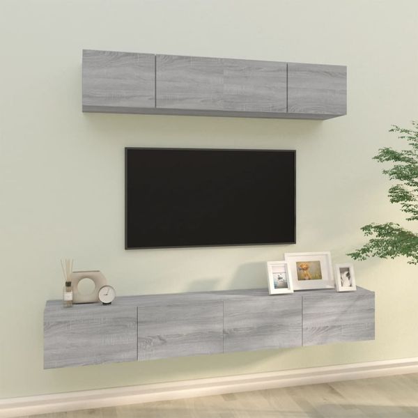 4-tlg. TV-Schrank-Set Grau Sonoma Holzwerkstoff [3114532]