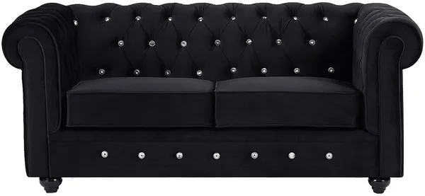 Vente-unique - CHESTERFIELD Sofa SamtStoff Schwarz - B 88 cm x H 72 cm x L 168 cm