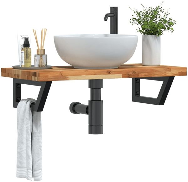 vidaXL Waschbeckenregal Wandmontage Stahl und Akazienholz 3302747