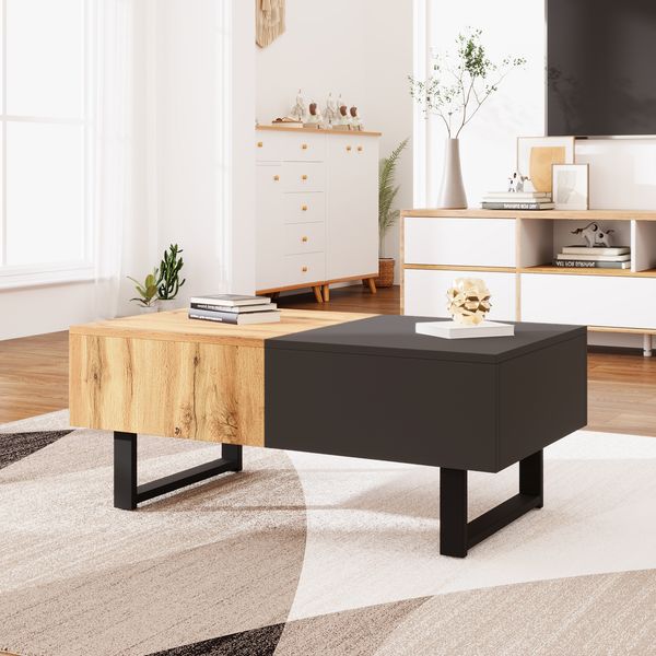 Couchtisch verschiebbar mit Stauraum 100×40×55 cm, Wohnzimmertisch in Holzoptik Anthrazit