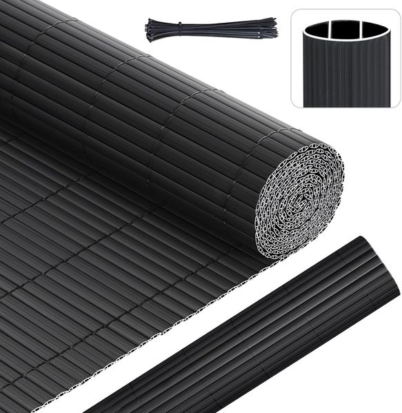 PVC Sichtschutzmatte Balkon Sichtschutz Doppelte Verstärkung Sichtschutzzaun Ohne Bohren Anthrazit, 100x300 cm