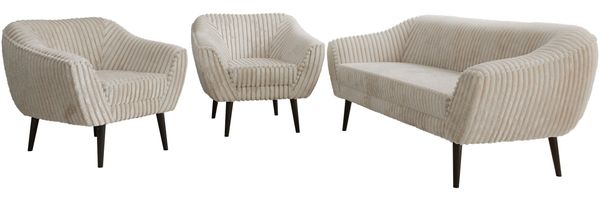 Wohnzimmerset PIRS 1-1-3, Skandinavisches 3-Sitzer Sofa mit Sesseln, Sofa mit Wellenfederung, schwarze Füße, Skandinavisches Möbelset - Beige Cord Bild 7