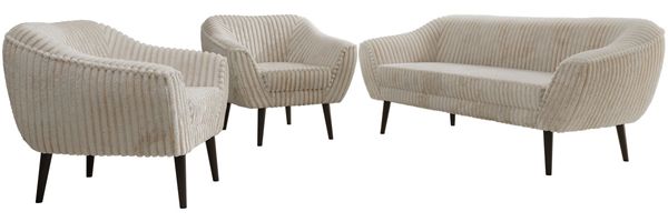 Wohnzimmerset PIRS 1-1-3, Skandinavisches 3-Sitzer Sofa mit Sesseln, Sofa mit Wellenfederung, schwarze Füße, Skandinavisches Möbelset - Beige Cord Bild 6