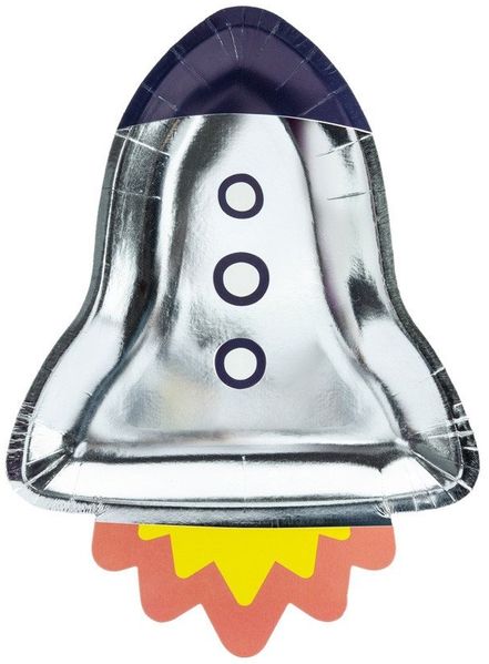 partydeco Pappteller, Pappteller 21x29 cm Rakete 6er Set silber