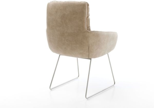 Esszimmerstuhl Abelia-Flex mit Armlehnen Mikrofaser Beige Vintage Kufengestell Edelstahl Bild 5