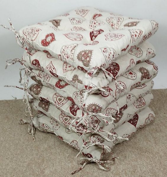 Rattani Sitzkissen Set 6x Stuhlkissen/Sitzkissen Klara 42 x 42 x 8 cm Stoff Mirha Leinen