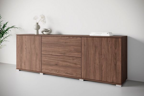 OTTO home Lowboard Kenia (1 St), 2 Türen, 2 Schubladen, Breite 180 cm, höhenverstellbare Einlegeböden