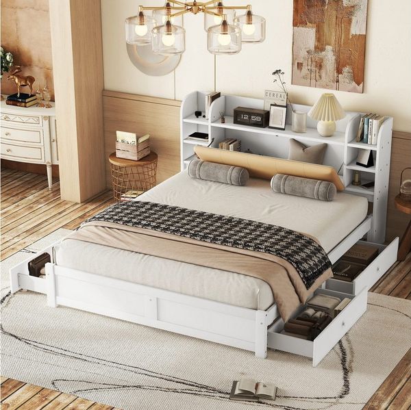 REDOM Stauraumbett Funktionsbett,teilweise aufklappbares Kopfteil,vier Schubladen (Modernes Bett, teils klappbares Kopfteil, 4 Schubladen, Stauraumfächer, Modernes Bett 180x200 cm), ohne Matratze