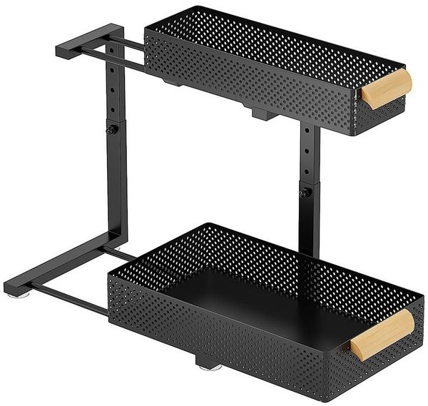 GarveeMore Küchenorganizer-Set 2 Layer CarbonStahl Küchenspüle Rack Schrank Schieben Ziehen Schublade, 41x39x31cm Gewürze Flasche geschichtet Lagerregal Badezimmer Organizer
