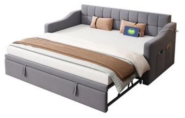 OKWISH Bett Polsterbett Ausziehbares Schlafsofa (Tagesbett Daybett 90/180 cm mit USB-Anschluss, Stauraum & Samtbezug, Platzsparendes Ausziehbett, für Wohnzimmer & Gästezimmer 90/180*190cm), ohne Matratze Bild 6