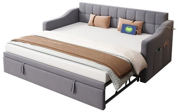 OKWISH Bett Polsterbett Ausziehbares Schlafsofa (Tagesbett Daybett 90/180 cm mit USB-Anschluss, Stauraum & Samtbezug, Platzsparendes Ausziehbett, für Wohnzimmer & Gästezimmer 90/180*190cm), ohne Matratze Bild 4