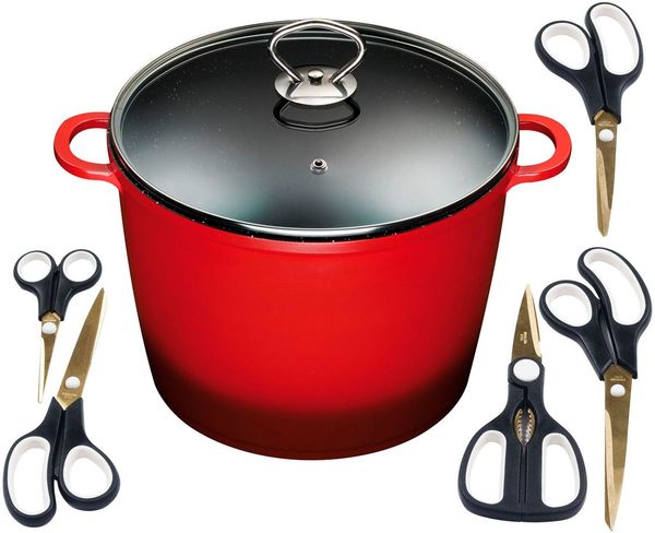 KING Suppentopf, Aluminiumguss (Set, 7-tlg), Kochtopf 7LØ24cm +Glasdeckel, Induktion, Keramikbeschichtung