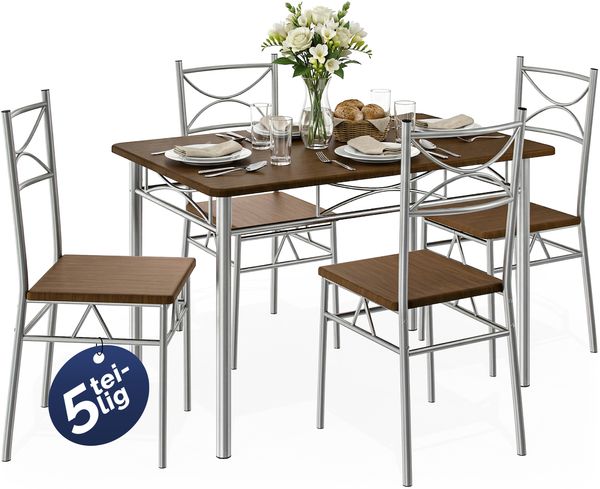 Casaria Esstisch Küchentisch mit 4 Stühlen Esszimmergruppe Essgruppe Küche Tisch Stuhl Set Eiche dunkel