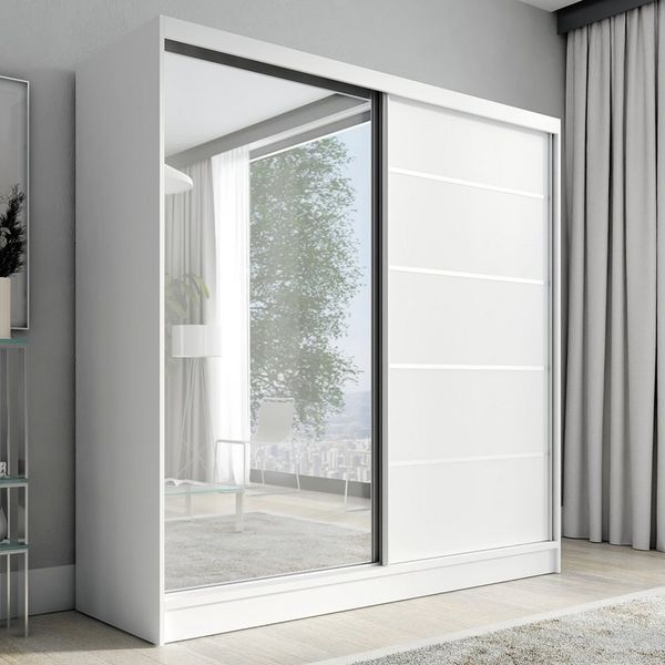 A&J MöbelLand GmbH Schiebetürenschrank KARO 1 2-türiger Kleiderschrank mit Spiegel und Kleiderstangen (TOP ANGEBOT! Geräumiger Schrank mit einer Breite von 200 cm und Spiegel, ideal zur Aufbewahrung von Kleidung und Accessoires. Viel Stauraum, TOP PROD...