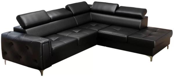 Casa Padrino Luxus Leder Ecksofa Schwarz / Silber 255 x 225 x H. 78-99 cm - Naturleder Wohnzimmer Sofa mit verstellbaren Kopfstützen - Wohnzimmer Möbel - Leder Möbel - Luxus Möbel