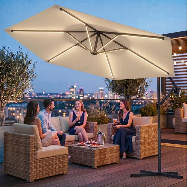 Swing&Harmonie Sonnenschirm mit RGB Beleuchtung LED Ampelschirm Garten Schirm, 300 / 350 cm inkl. Fernbedienung, APP Steuerung