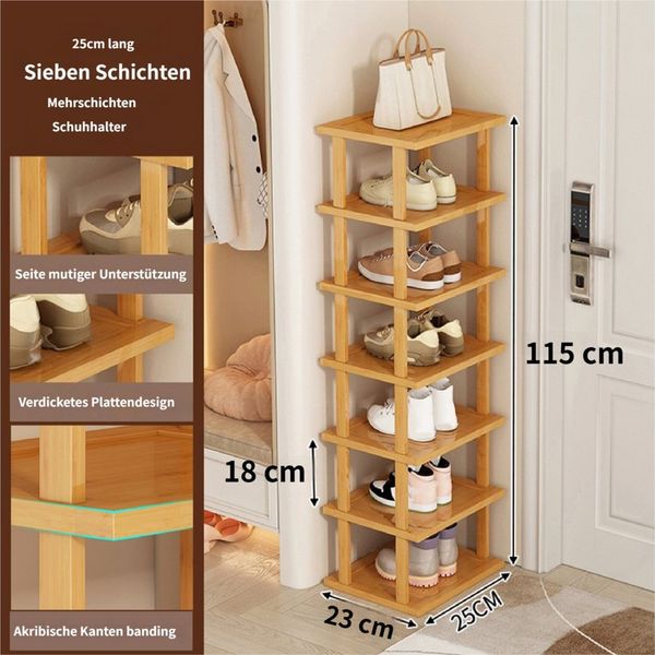 Rutaqian Schuhregal Vertikales Schuhregal,5/7/8 Stöckige Schuhregal aus Holz, Freistehende Schuhhalter Schmal und Hoch für Eingang,Flur