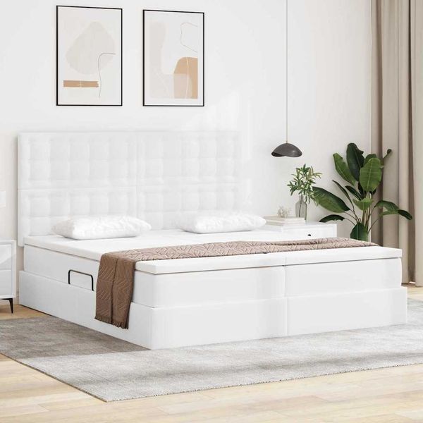 vidaXL Bett mit Stauraum und LED Reinweiß 180 x 200 cm Kunstleder 3372814
