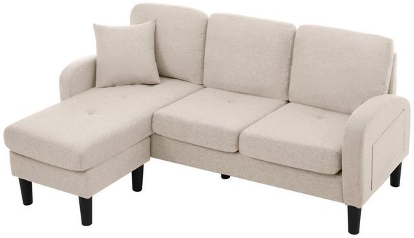 Refined Living Ecksofa L-förmiges Ecksofa mit Chaiselongue, 3-Sitzer Sofa, Polstersofa, 185 x 118 x 82 cm, kompakte Größe, Modulares Sofa, Sofa für kleine Räume, Baumwoll-Leinen-Sofa, Wohnzimmermöbel, Apartment-Sofa 1 Teile, Modulares Design, Ideal für...