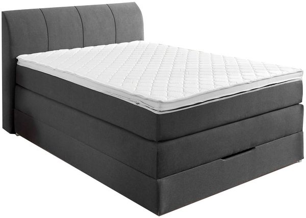 Boxspringbett Molly / Modesto, Flachgewebe, Holzwerkstoff, Schwarz, 148 x 108 x 218 cm
