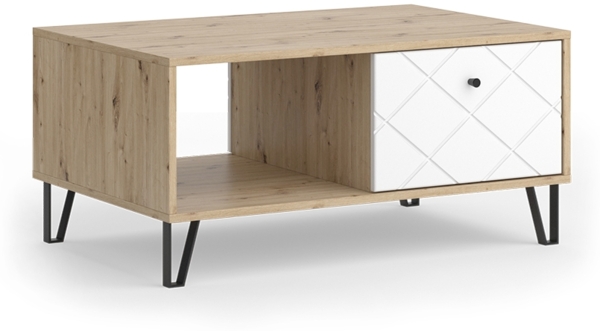 Couchtisch Nizza Artisan-Eiche 90.2 x 59.4 cm mit offenem Fach & Schublade Vicco