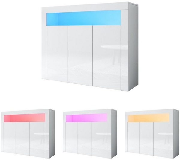 SONNI Kommode Kommode Weiss 116cm x 93cm x 35cm wohnzimmer mit LED, Kommodenschrank, Sideboard für Küche, Hochglanz Bild 2