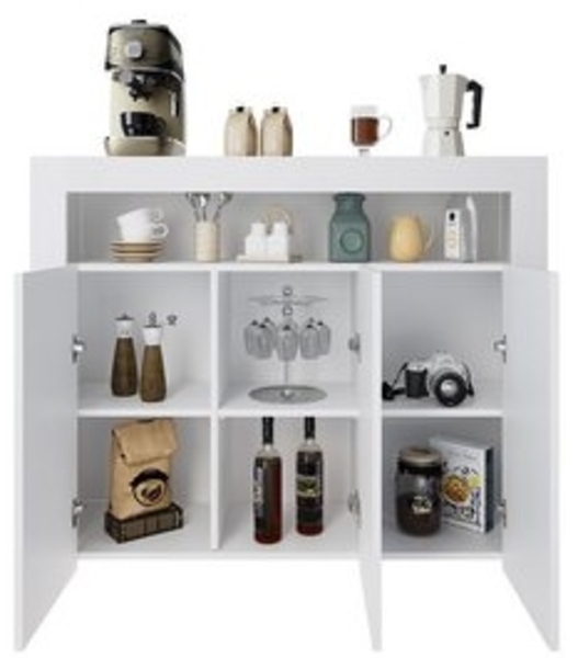 SONNI Kommode Kommode Weiss 116cm x 93cm x 35cm wohnzimmer mit LED, Kommodenschrank, Sideboard für Küche, Hochglanz Bild 6