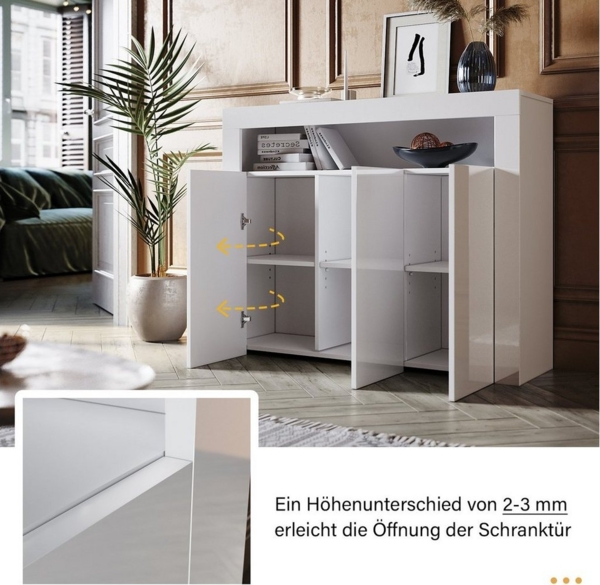 SONNI Kommode Kommode Weiss 116cm x 93cm x 35cm wohnzimmer mit LED, Kommodenschrank, Sideboard für Küche, Hochglanz Bild 3