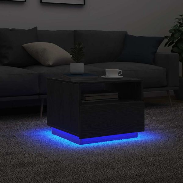 vidaXL Couchtisch mit LED-Leuchten Schwarz Eichen-Optik 50x49x40 cm 862253