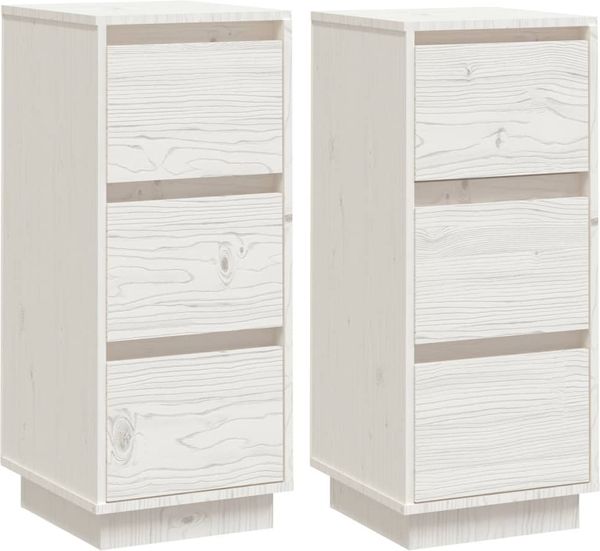 2 Stk. Sideboards, Kommoden Weiß 32x34x75 cm Massivholz Kiefer
