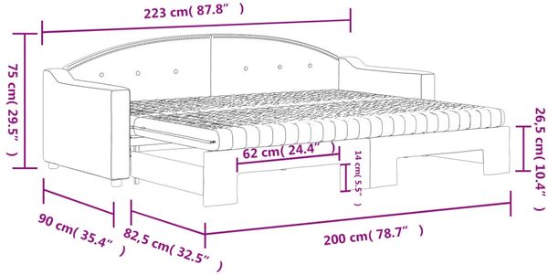 vidaXL Tagesbett Ausziehbar mit Matratzen Schwarz 80x200 cm Stoff 3197545 Bild 12