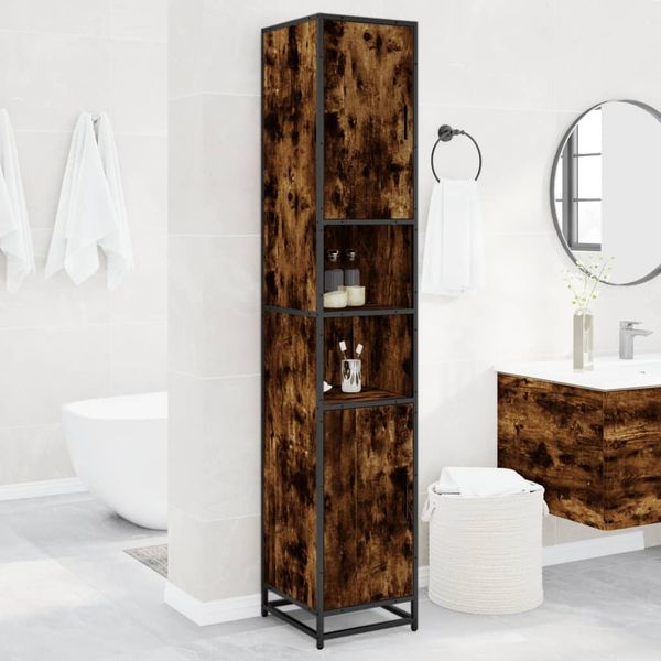 vidaXL Badschrank Räuchereiche 35x37,5x188,5 cm Holzwerkstoff Metall 3300882