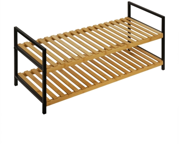 Schuhbank Charlie / 300.001745, Bambus, Stahl, Schwarz, Holzfarben, 70 x 32 x 30 cm