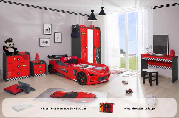 Kinderzimmer komplett Set Autobett Rio 5 teilig Rot