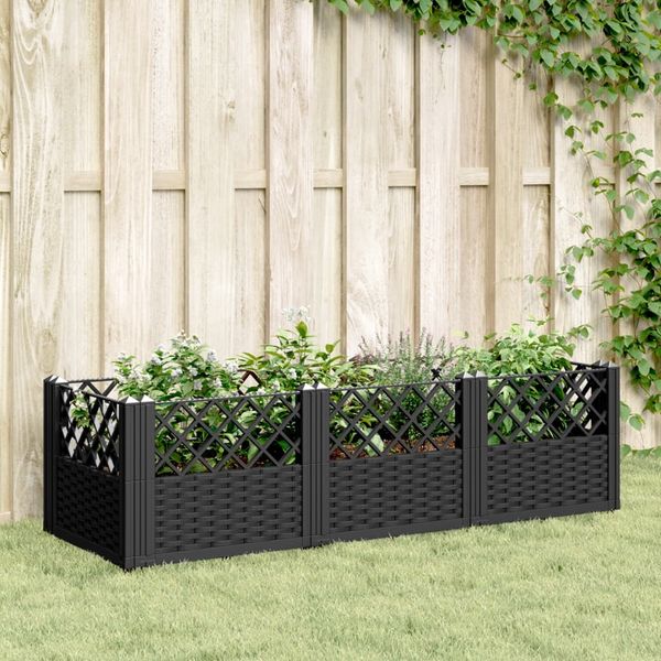 vidaXL Pflanzkasten mit Erdspießen Schwarz 123,5x43,5x43,5 cm PP 368017
