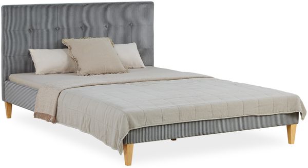 Polsterbett 140x200 cm mit Matratze Grau Cord Doppelbett Bett Bettgestell Lattenrost Stoffbett Bild 2