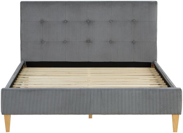 Polsterbett 140x200 cm mit Matratze Grau Cord Doppelbett Bett Bettgestell Lattenrost Stoffbett Bild 5