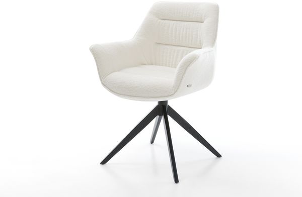 Drehstuhl Kaira-Flex Bouclé Soft Beige Kreuzgestell breit Schwarz 360° drehbar Wippfunktion
