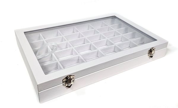 Yudu Schmuckkasten Schmucklade Schmuckkasten Schaukasten mit Glasdeckel Weiss